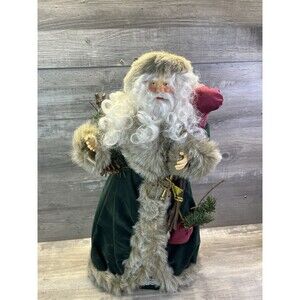 Christmas Decor Santa Mantel Table Top Figure Tree Topper Large 24" Velvet Green